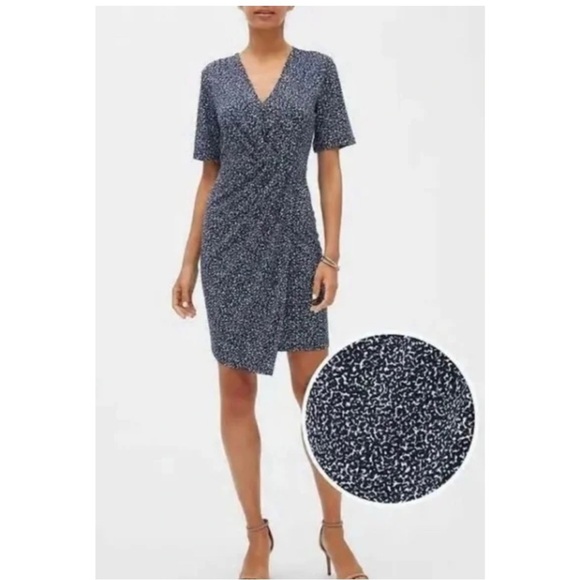 NWT Banana Republic Blue and White Asymmetrical Ruched Mini Dress - Picture 1 of 13